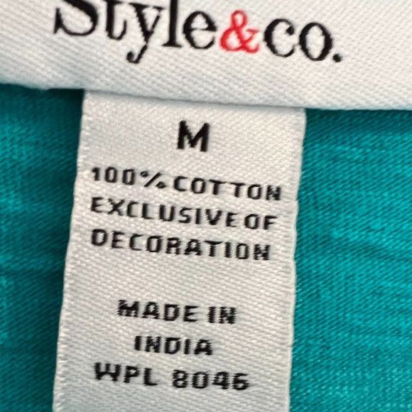 Style & Co Turquioise Dress Heavy Embellishment on Bodice 100% Cotton Medium - Picture 5 of 8